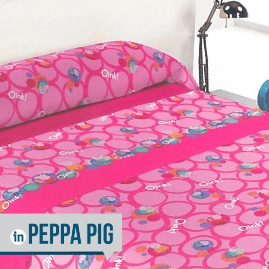 Lenzuola bambina Peppa Pig © set da 3 pezzi per letto singolo - disegno cerchi 100% cotone