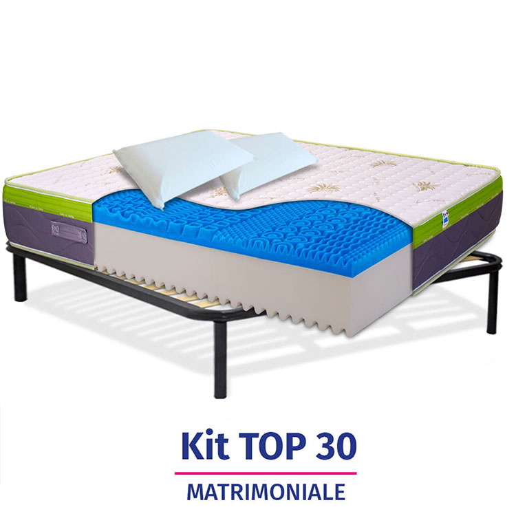 Materasso in memory gel, Alto 30cm, Ortopedico con rete a doghe + cuscini - KIT TOP30 InMaterassi - 3