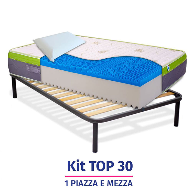 Materasso in memory gel, Alto 30cm, Ortopedico con rete a doghe + cuscini - KIT TOP30 InMaterassi - 6
