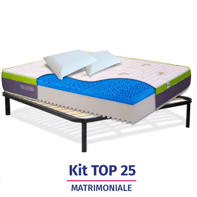 Materasso in memory gel, alto 25cm, sfoderabile con rete a doghe + cuscini - KIT TOP25 InMaterassi - 3