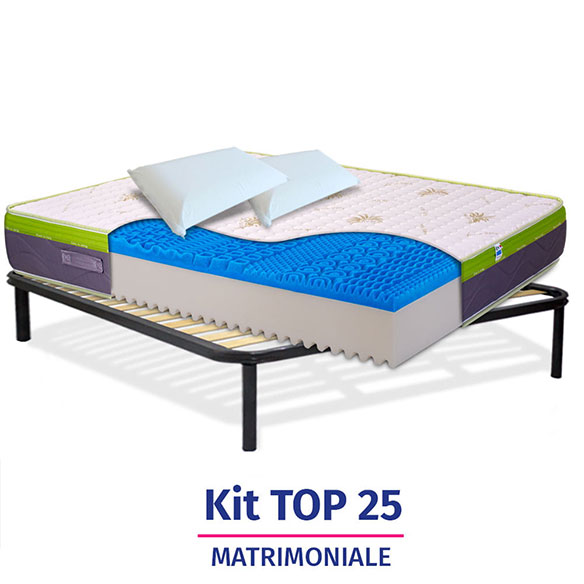 Materasso in memory gel, alto 25cm, sfoderabile con rete a doghe + cuscini - KIT TOP25 InMaterassi - 3