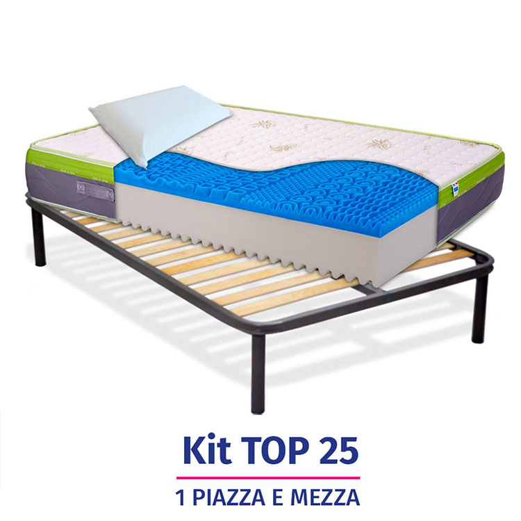 Materasso in memory gel, alto 25cm, sfoderabile con rete a doghe + cuscini - KIT TOP25 InMaterassi - 6