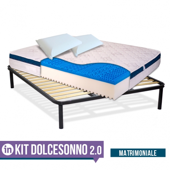 KIT Dolce Sonno - Materasso in Memory H25 cm bordato anallergico con rete a doghe + cuscini InMaterassi - 3 KIT Dolce Sonno - Materasso in Memory H25 cm bordato anallergico con rete a doghe + cuscini InMaterassi - 3