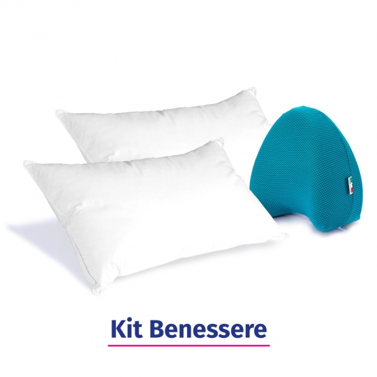 Kit Benessere - 2 Guanciali del benessere anallergico, fodera in cotone 100% + cuscino Cuore  - 1