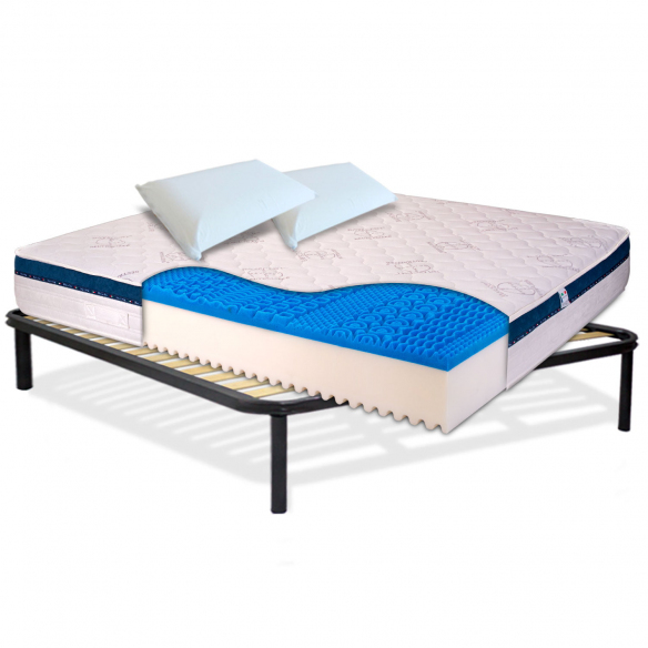 KIT Dolce Sonno - Materasso in Memory H25 cm bordato anallergico con rete a doghe + cuscini InMaterassi - 1 KIT Dolce Sonno - Materasso in Memory H25 cm bordato anallergico con rete a doghe + cuscini InMaterassi - 1