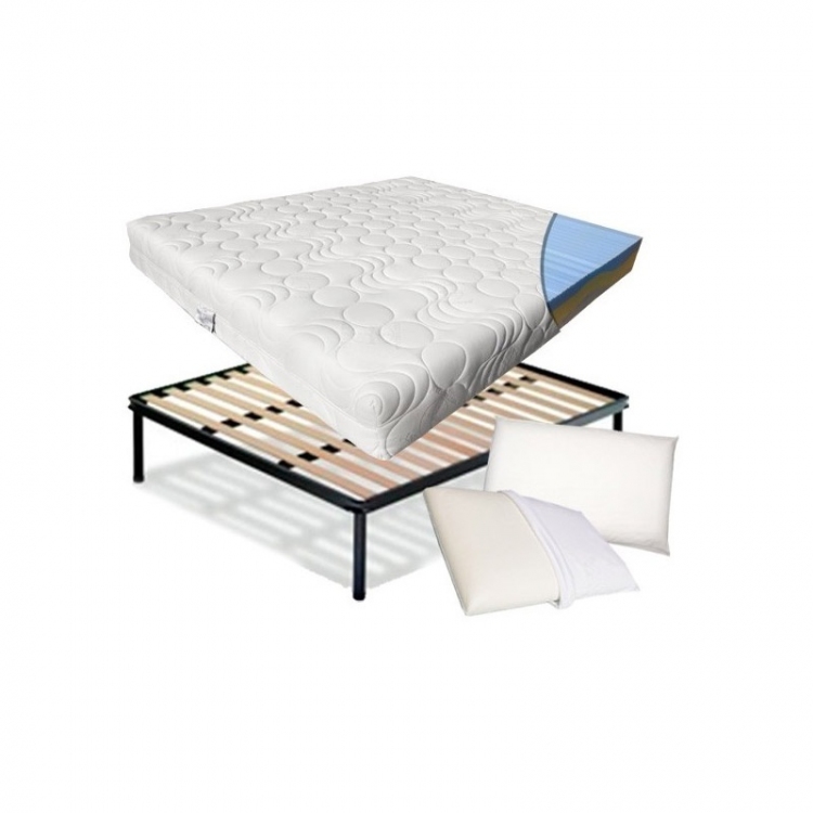 KIT ISCHIA - Materasso in memory foam con trattamento BAYSCENT con rete a doghe + cuscini